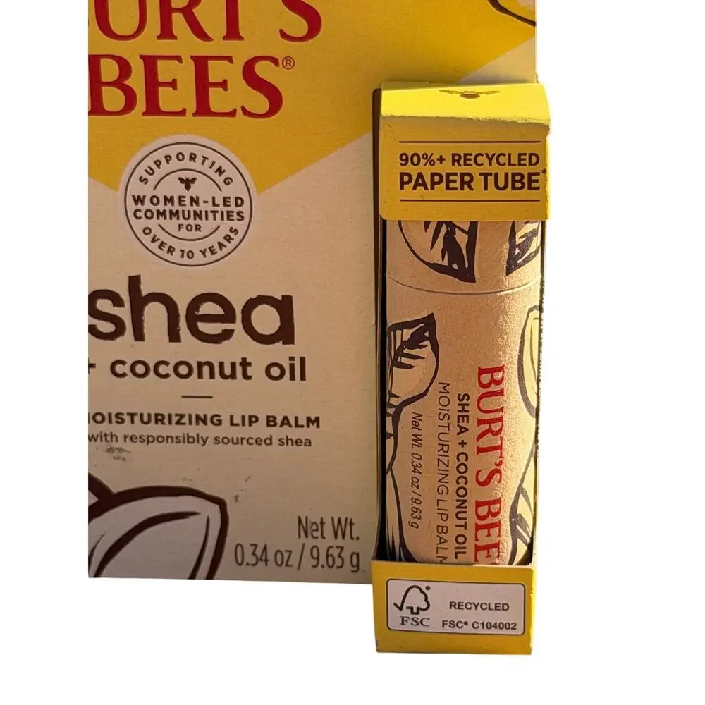 Burt’s Bees Paper Tube Shea Lip Balm Coconut Oil, 0.34 OZ Moisturizing Bees Wax